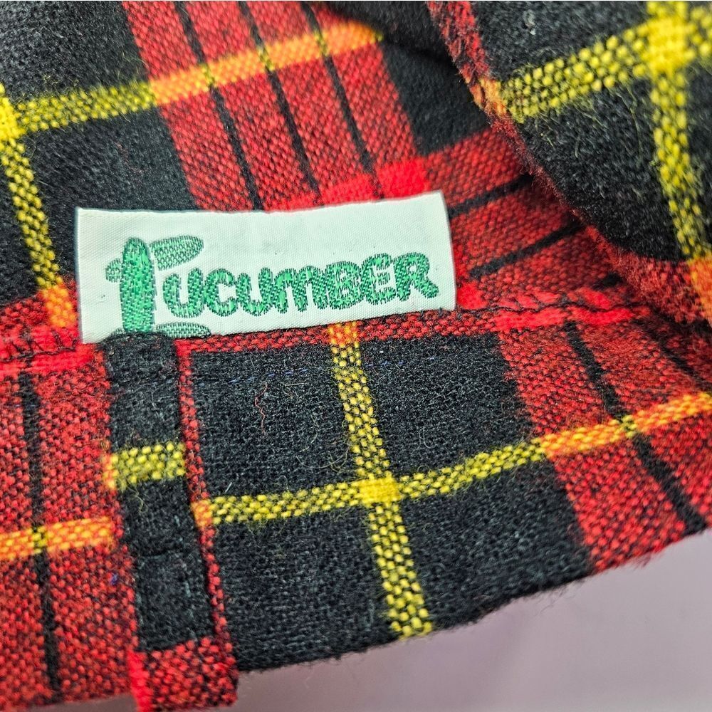 Vintage '70s Cucumber ILGWU Red Tartan Plaid Wool Midi A-Line Swing Skirt 9/10 - Picture 8 of 11